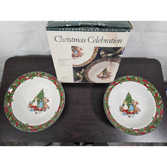 Bob Timberlake Christmas Celebration Serving Bowls Set of 2 Intl China 1994 - Picture 2 of 6